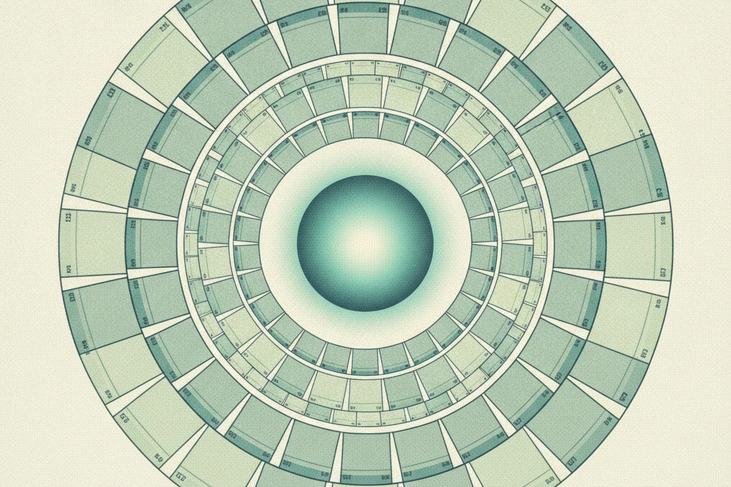 Illustrazione concettuale: un nucleo AI centrale circondato da anelli di tessere-software identiche che si moltiplicano.