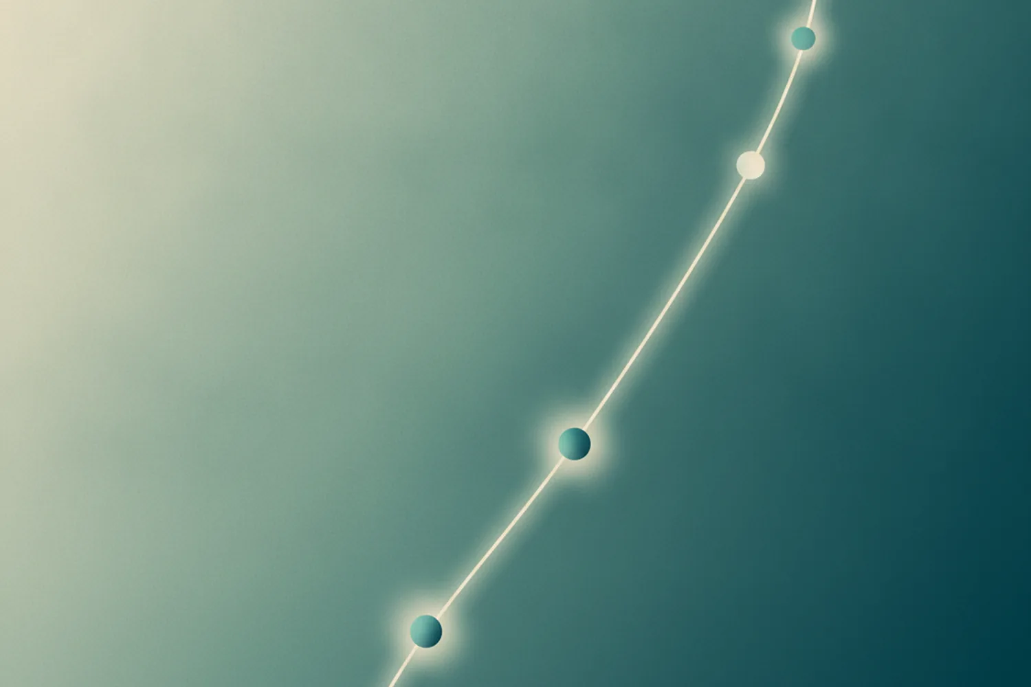 Illustrazione concettuale: un filo luminoso che cuce alcune tappe attraverso uno spazio aperto, un percorso di lezioni.